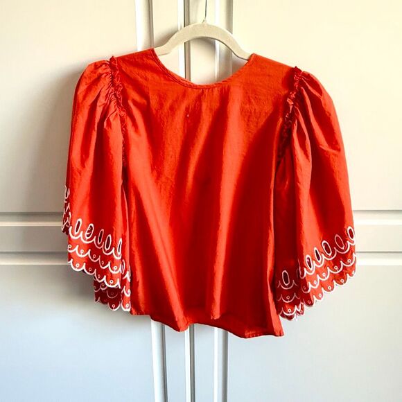 NWT Stella McCartney Kids Girls' Scalloped Organic Cotton Top.  Size 14 - Picture 4 of 9